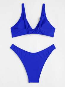 Tween Girl Twist Front Bikini Set Summer Beach - Royal Blue - View 2