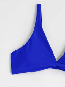 Tween Girl Twist Front Bikini Set Summer Beach - Royal Blue - View 4