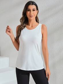 Yoga Basic Split Hem Sports Tank Top - White - View 4