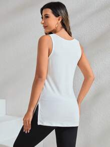 Yoga Basic Split Hem Sports Tank Top - White - View 5