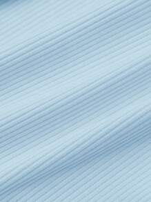 ROMWE Kawaii 褶邊手帕下擺繞頸喇叭袖上衣 - 淺藍色 - 查看 4