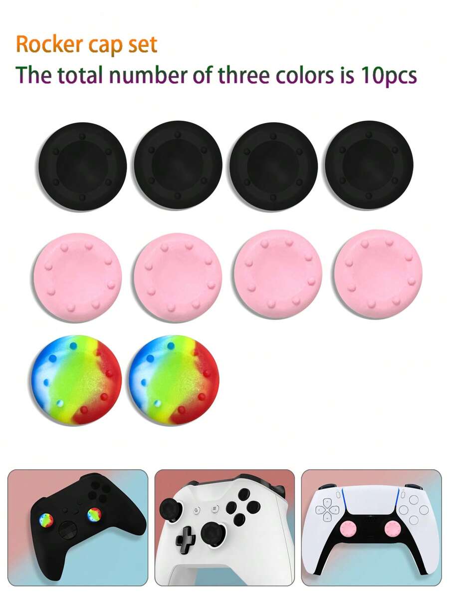 10入組/套粉色、黑色、多色圓點組合拇指搖桿握把蓋，兼容Ps4、Ps5、Xbox、Xbox360、XboxElite - 彩色 - 查看 1