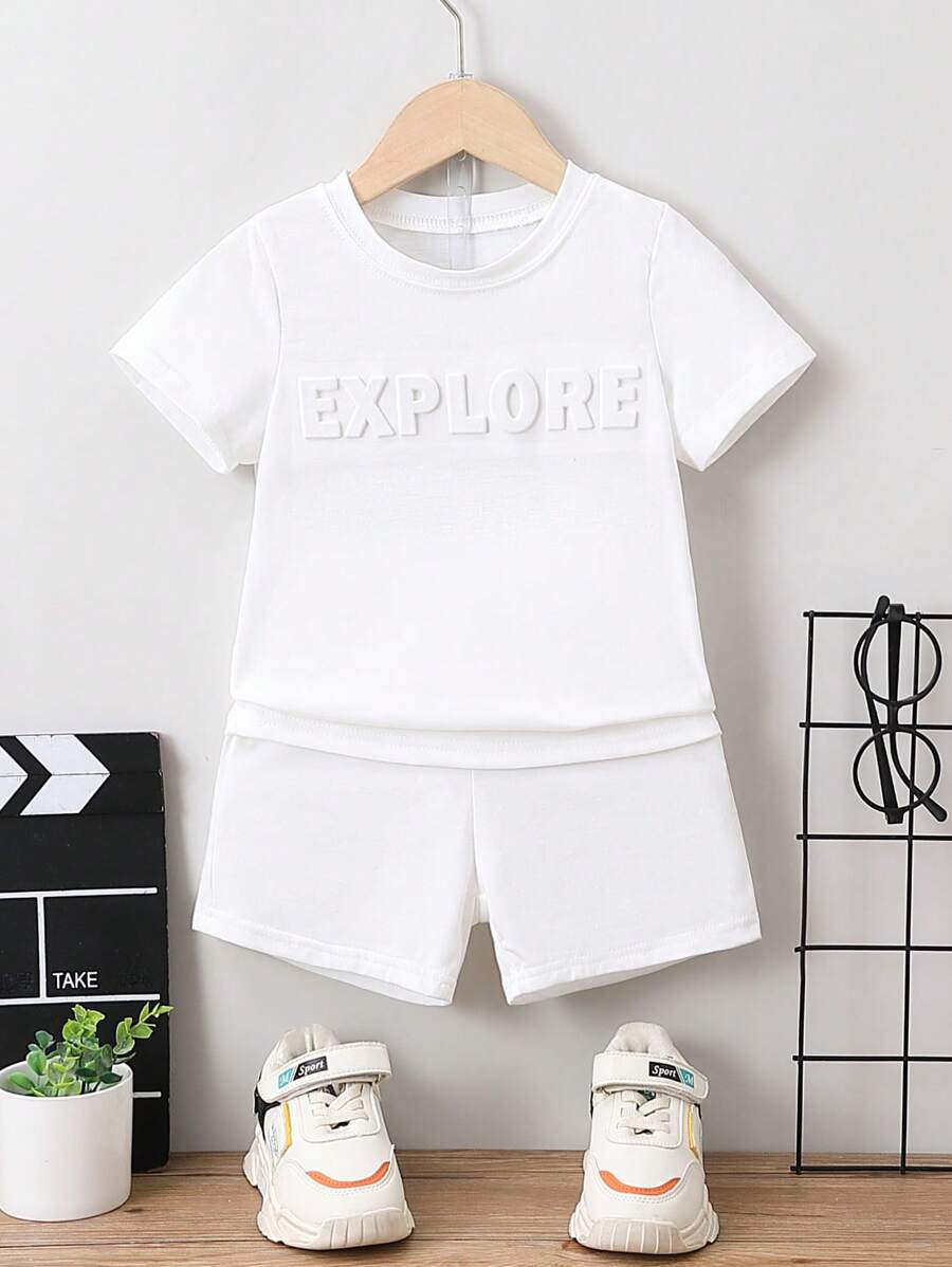 SHEIN Bộ thời trang bé trai màu trơn Giải trí - trắng - Xem 1