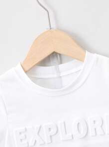 SHEIN Bộ thời trang bé trai màu trơn Giải trí - trắng - Xem 4