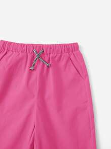 SHEIN Leap Crew Tween Boy Car & Letter Graphic Tee & Drawstring Waist Shorts - Hot Pink - View 3