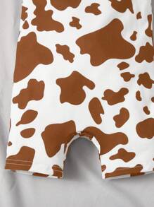 SHEIN Baby Girl Comfortable And Cute Cow Print Spaghetti Strap Romper, Suitable For Summer - Brown - View 4