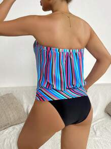 SHEIN Swim 夏日海滩条纹抹胸比基尼 - 彩色 - 查看 2