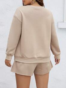 Shorts con sudadera de hombros caídos - Caqui - Ver 2