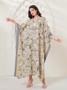Al Najma Floral Print Batwing Sleeve Kaftan