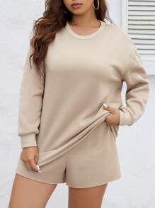 Shorts con sudadera de hombros caídos - Caqui - Ver 6