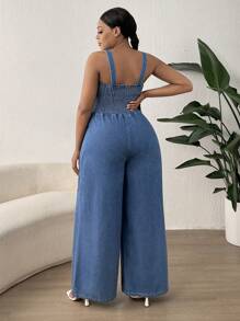 SHEIN SXY Quần áo denim có kích thước lớn Lộ Lưng Dải chun màu trơn Giải trí - Rửa trung bình - Xem 2