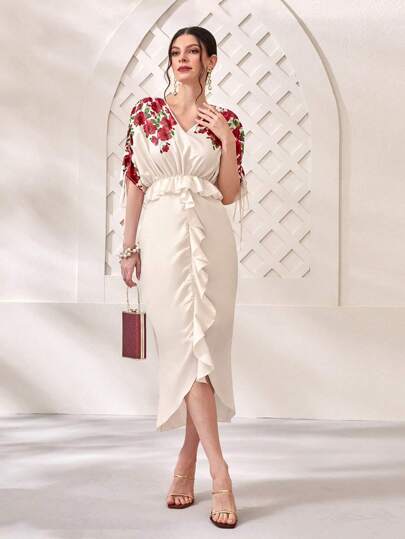 Mulvari 印花荷葉邊連衣裙