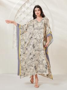 Al Najma Floral Print Batwing Sleeve Kaftan