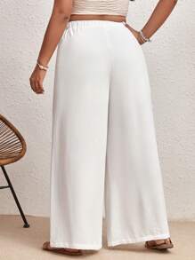 SHEIN VCAY Plus Tie Front Wide Leg Pants - White - View 3