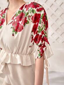 Mulvari 印花荷葉邊連衣裙 - 杏色 - 查看 6