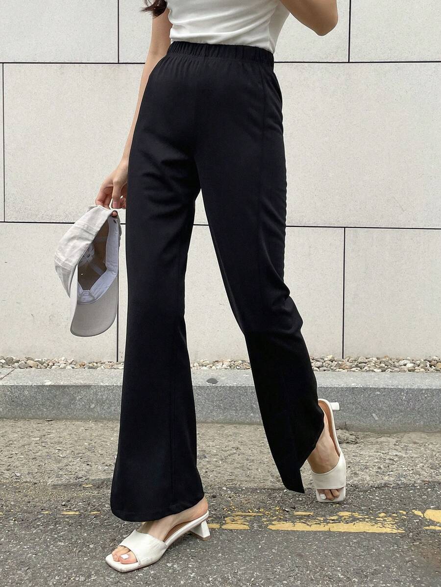 DAZY Solid Flare Leg Trousers - Black - View 1