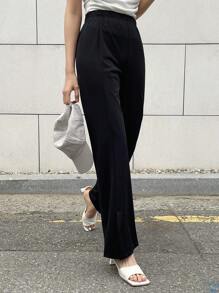 DAZY Solid Flare Leg Trousers - Black - View 7