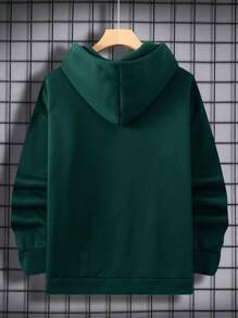 Manfinity Dauomo 男士字母圖案加絨內裏連帽衫 - 墨綠色 - 查看 2