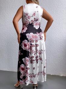 EMERY ROSE Đầm Plus Size Túi Khối Màu Hoa Boho - Đen và trắng - Xem 3