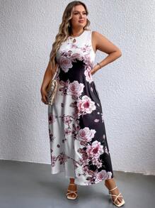 EMERY ROSE Đầm Plus Size Túi Khối Màu Hoa Boho - Đen và trắng - Xem 6