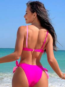 Two Tone Underwire Tie Side Bikini Set