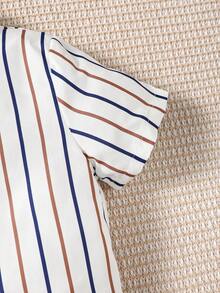 SHEIN Young Boy Striped Bow Front Shirt & Suspender Trousers Set - Multicolor - View 6