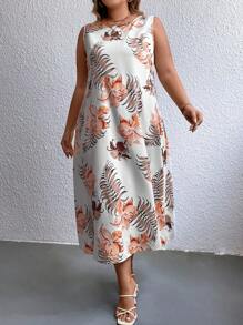 EMERY ROSE Vestido tank con estampado tropical