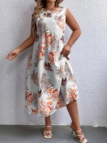 EMERY ROSE Vestido tank con estampado tropical