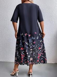 EMERY ROSE 大碼印花V領連衣裙 - 黑色 - 查看 2