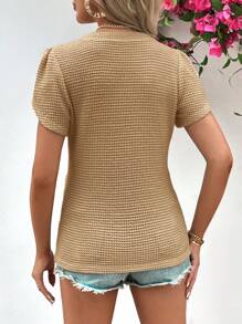 SHEIN LUNE Áo thun nữ màu trơn Giải trí - Màu Khaki - Xem 2