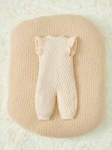 SHEIN 男女嬰通用女嬰,,休閒,舒服,時尚,簡約風,柔軟,實際,多用途,可愛杏荷葉邊針織質感紋理無袖連身短褲 - 杏色 - 查看 2