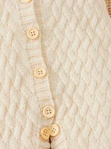 SHEIN 男女嬰通用女嬰,,休閒,舒服,時尚,簡約風,柔軟,實際,多用途,可愛杏荷葉邊針織質感紋理無袖連身短褲 - 杏色 - 查看 4