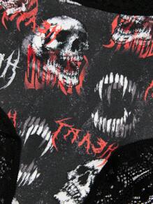 ROMWE Grunge Punk 3pack Skull Graphic Contrast Lace Panty Set - Multicolor - View 3