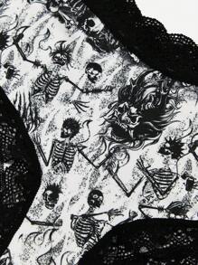 ROMWE Grunge Punk 3pack Skull Graphic Contrast Lace Panty Set - Multicolor - View 6