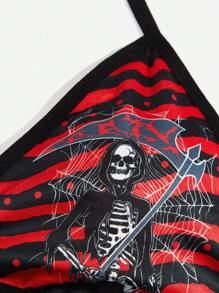 ROMWE Grunge Punk Cross & Skeleton Print Lingerie Set - Multicolor - View 3