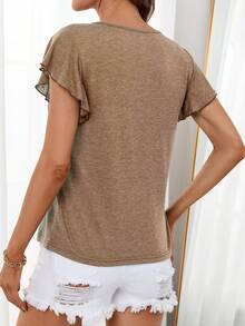 SHEIN LUNE Áo thun nữ Xù màu trơn Giải trí - Màu be - Xem 2