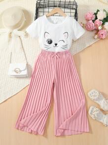 SHEIN Bộ thời trang bé gái Nơ Bướm Xếp li Hoạt hình Giải trí - Nhiều màu - Xem 6