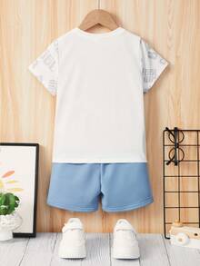 SHEIN 小男童字母和卡通圖案T恤和短褲