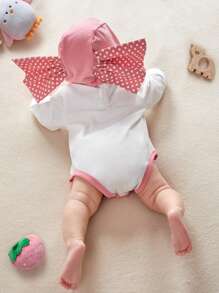 SHEIN 新生女嬰粉色可愛圓點糖果形狀衣服和帽子套裝 - 彩色 - 查看 2