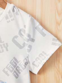 SHEIN 小男童字母和卡通圖案T恤和短褲