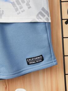 SHEIN 小男童字母和卡通圖案T恤和短褲