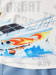 SHEIN 小男童字母和卡通圖案T恤和短褲