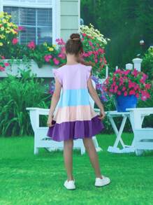 小女童撞色荷葉邊娃娃裙 - 紫色 - 查看 2