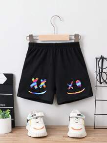 SHEIN Toddler Boys Expression Print Shorts - Black - View 1