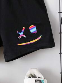 SHEIN Toddler Boys Expression Print Shorts - Black - View 5