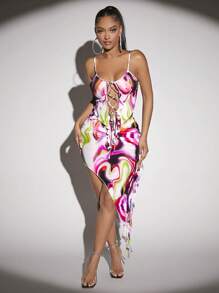 SHEIN SXY Tie Dye Lace Up Front Cami Top