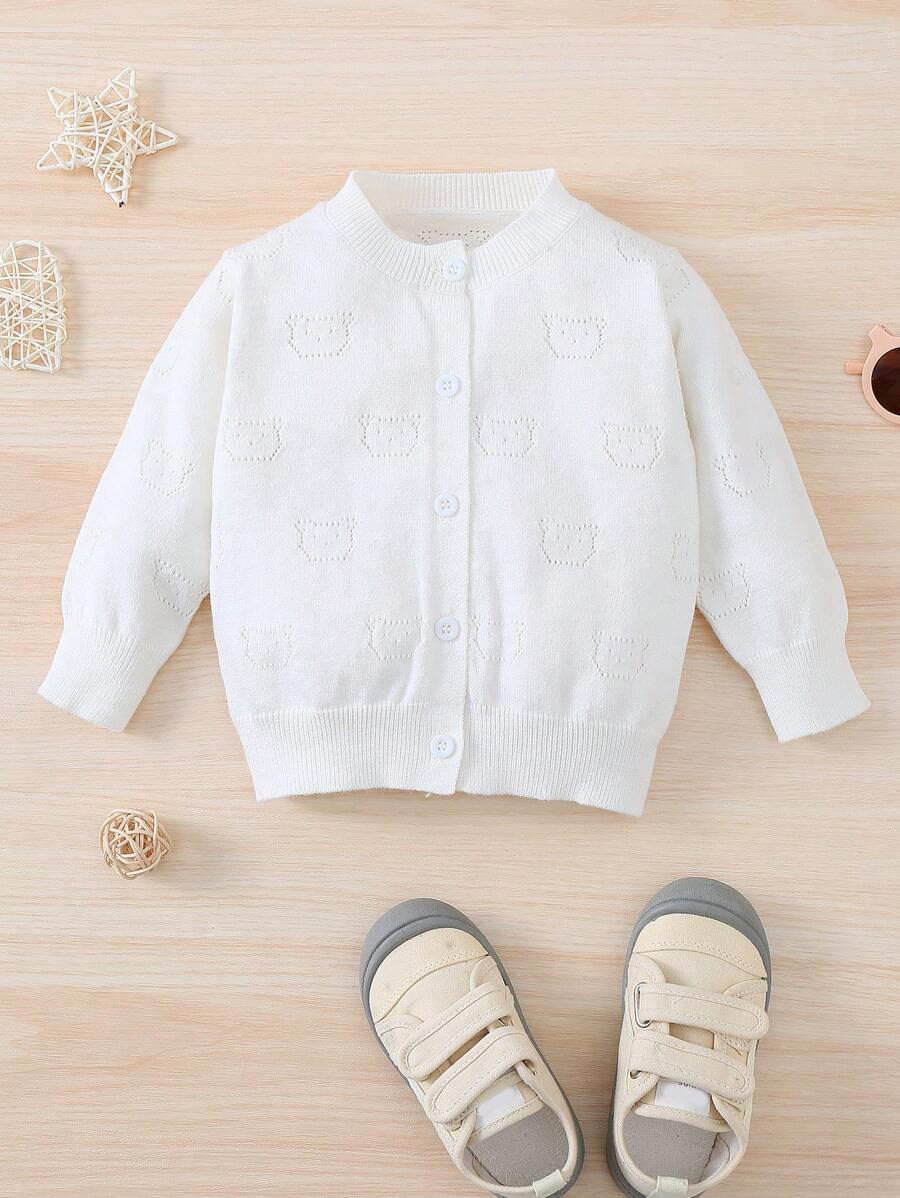 Baby Pointelle Knit Button Front Cardigan - White - View 1