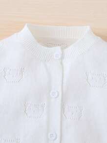 Baby Pointelle Knit Button Front Cardigan - White - View 4