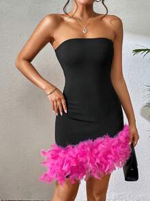 Allurite Two Tone Tube Bodycon Dress - Black - View 3