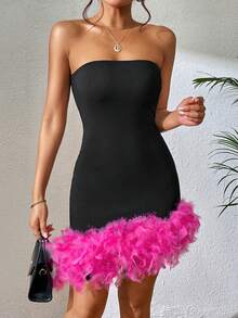 Allurite Two Tone Tube Bodycon Dress - Black - View 4